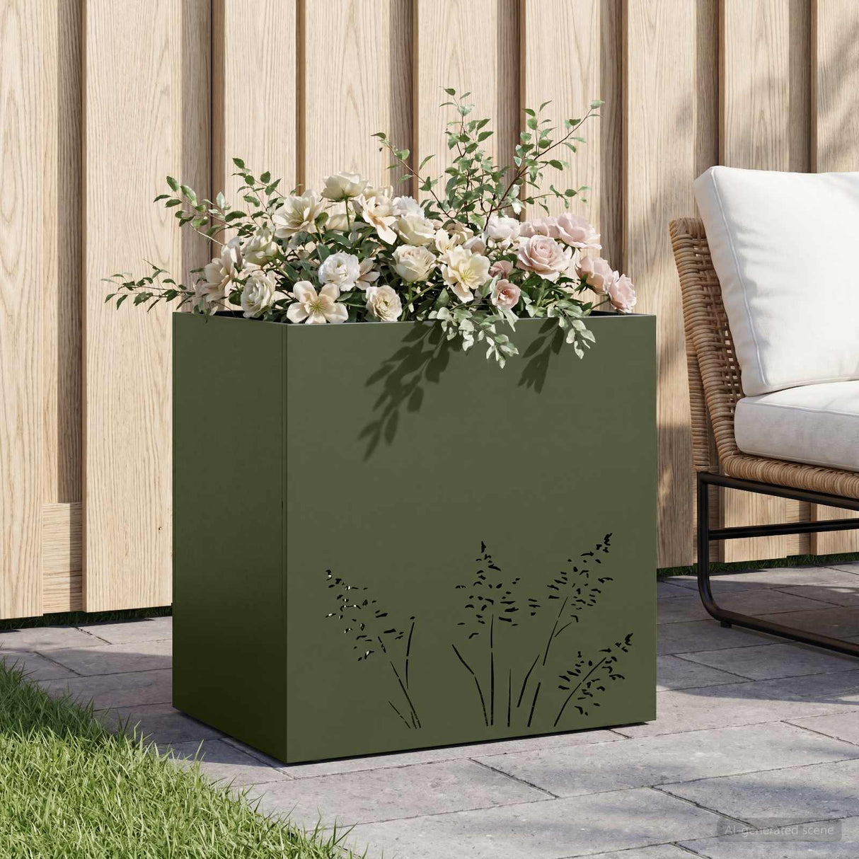 vidaXL Planter Olive Green 50 x 50 x 75 cm Cold-rolled steel