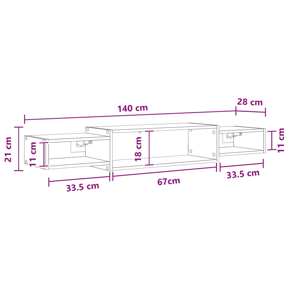 vidaXL Wand gemonteerd TV Kast Muurmontage Wit 140 x 28 x 21 cm