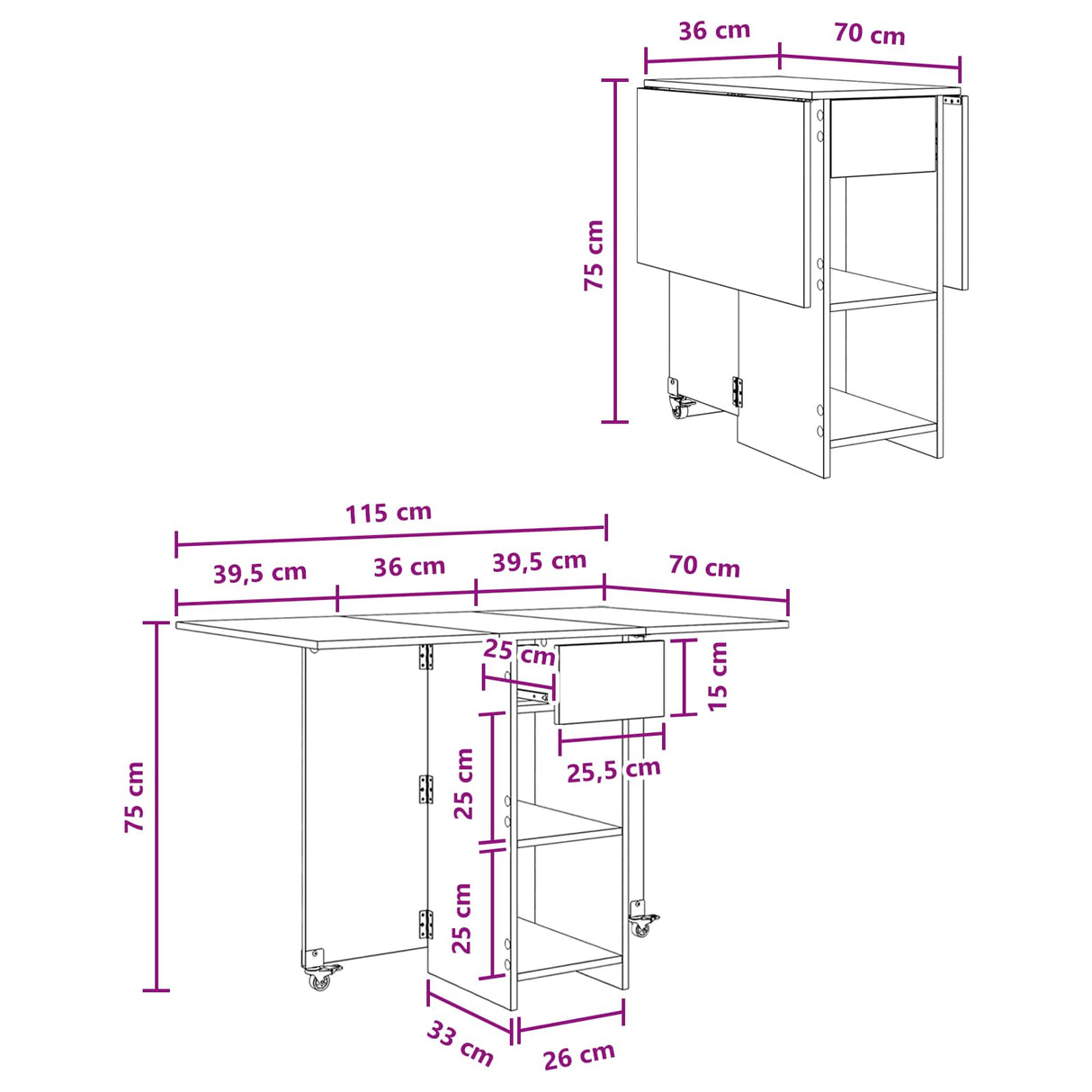 vidaXL Eettafel 115 x 70 x 75 cm Bewerkt hout Wit Rechthoekig