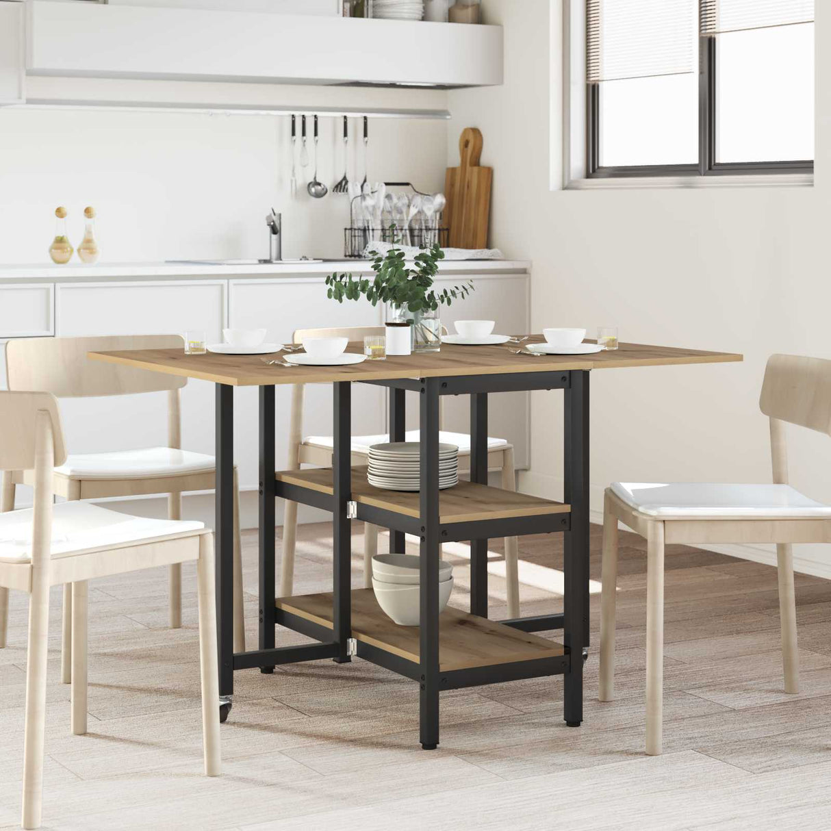 vidaXL Eettafel 122 x 80 x 76,5 cm Bewerkt hout Zwart eiken