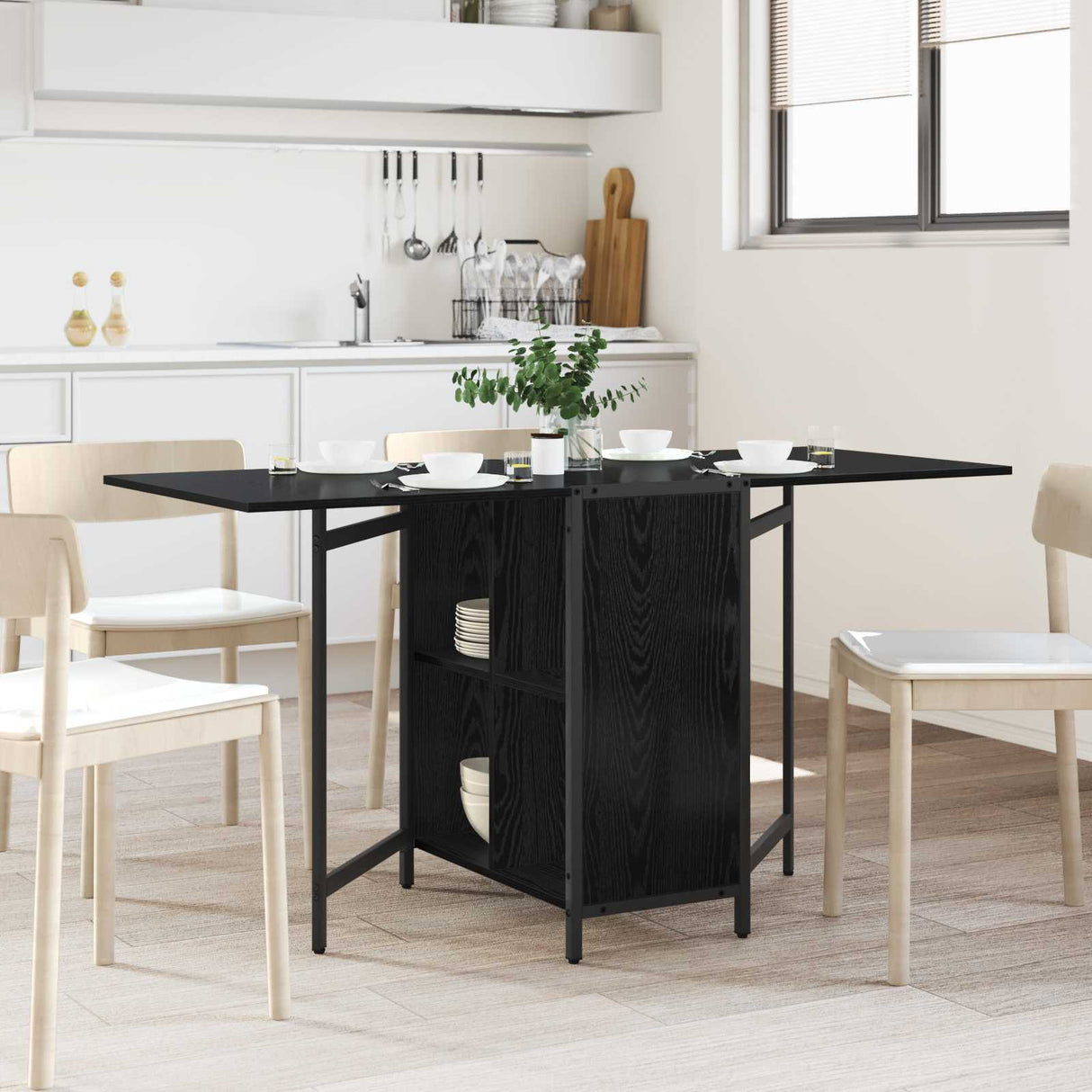 vidaXL Eettafel 144 x 60 x 75 cm Bewerkt hout Zwart eiken Rechthoekig