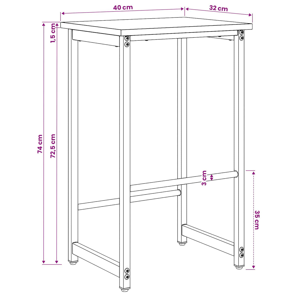 vidaXL Barkruk Zwart eiken 40 x 32 x 74 cm Bewerkt hout