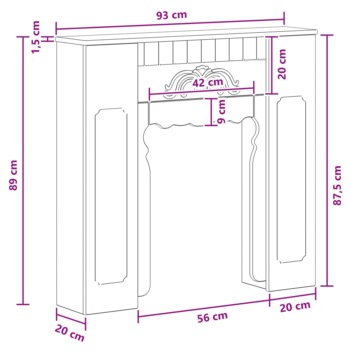 vidaXL Haardombouw Wit 93 x 20 x 89 cm Bewerkt hout