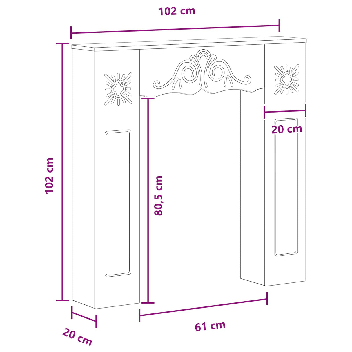 vidaXL Haardombouw Wit 102 x 20 x 102 cm Bewerkt hout