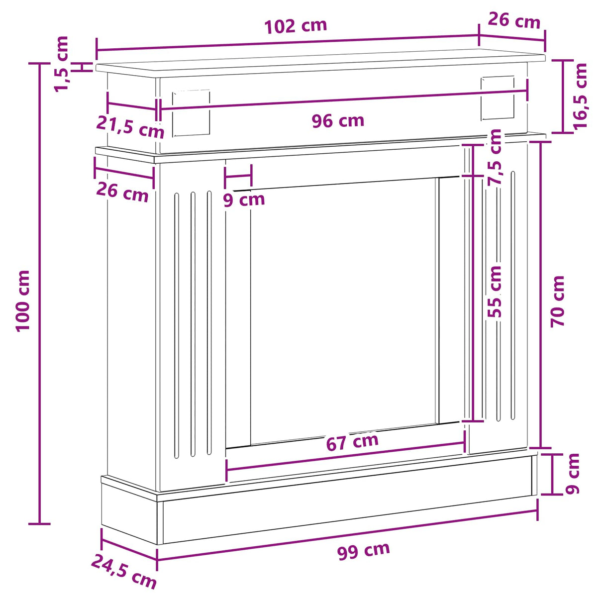 vidaXL Fireplace Surround White 102 x 26 x 100 cm Engineered Wood