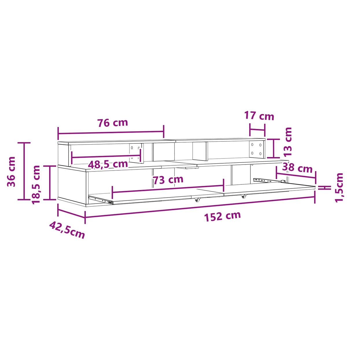 vidaXL Studio bureau Wit 152 x 42,5 x 36 cm Bewerkt hout