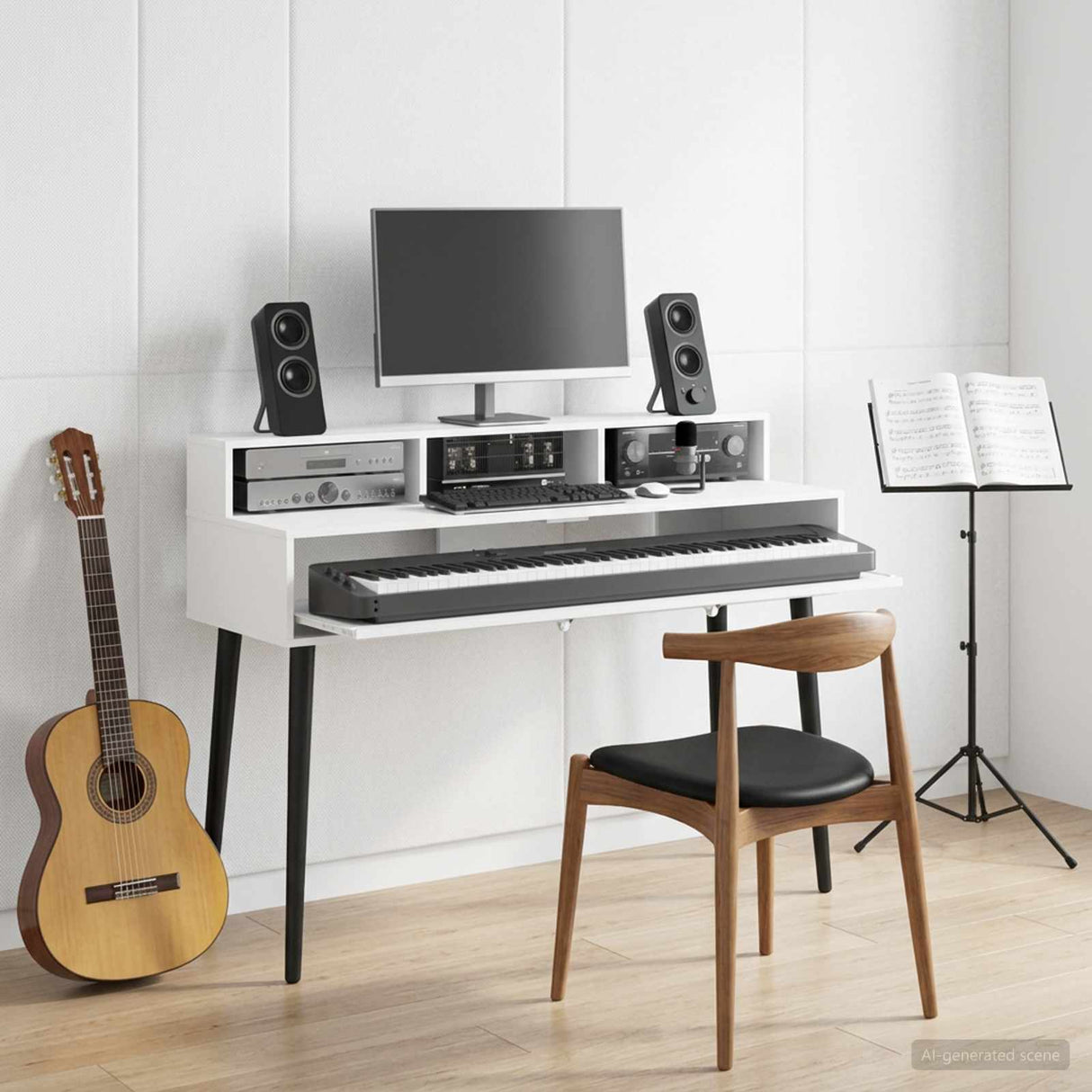 vidaXL Studio bureau Wit 152 x 42,5 x 36 cm Bewerkt hout