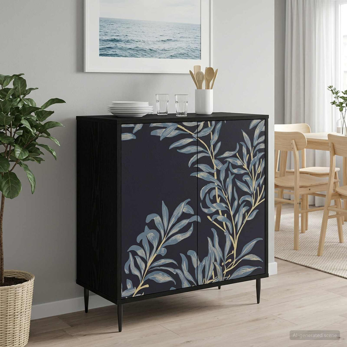 vidaXL Dressoir RHENEN Zwart eiken 69 x 33 x 76 cm Bewerkt hout