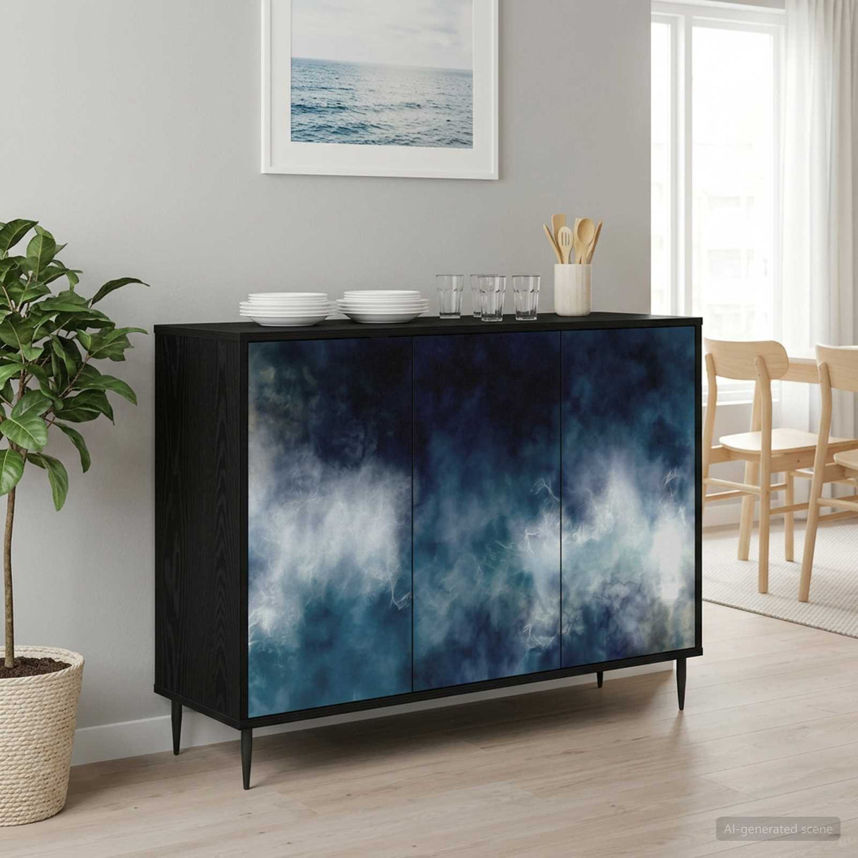 vidaXL Dressoir RHENEN Zwart eiken 102 x 33 x 76 cm Bewerkt hout