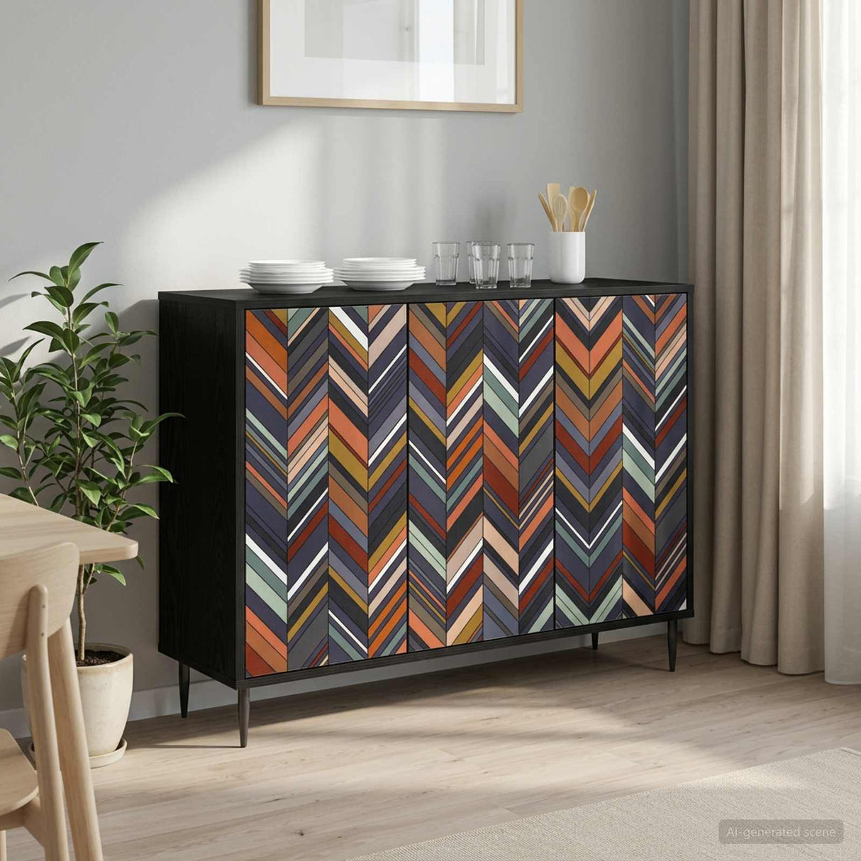 vidaXL Dressoir RHENEN Zwart eiken 102 x 33 x 76 cm Bewerkt hout