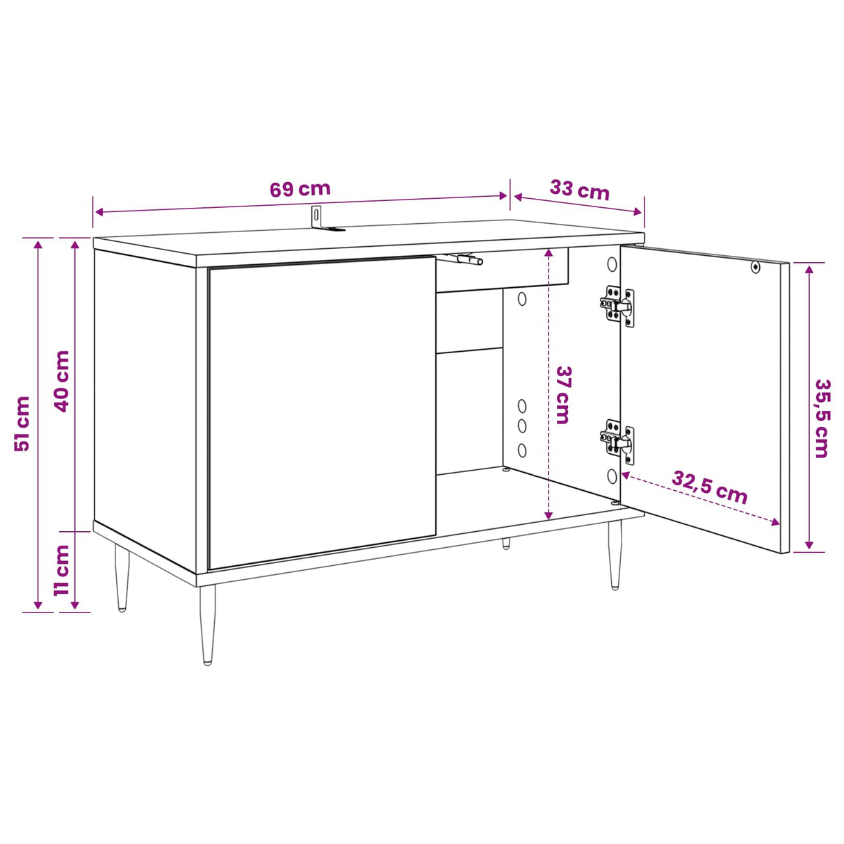 vidaXL Tv-meubel RHENEN 69 x 33 x 50,5 cm Zwart eiken Bewerkt hout