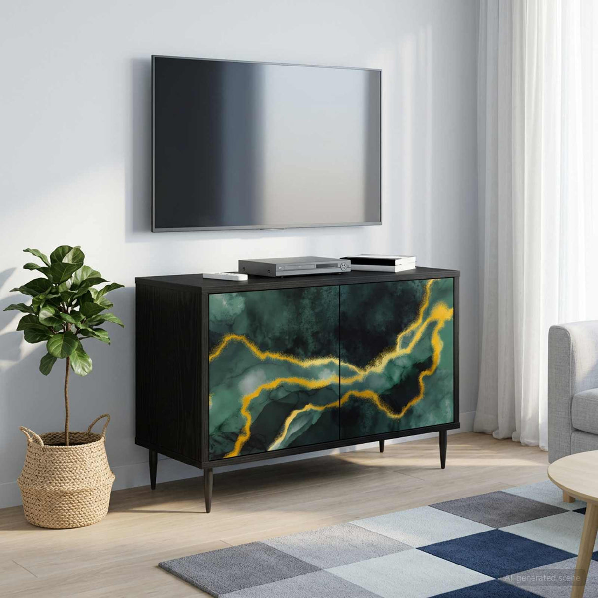 vidaXL Tv-meubel RHENEN 69 x 33 x 50,5 cm Zwart eiken Bewerkt hout