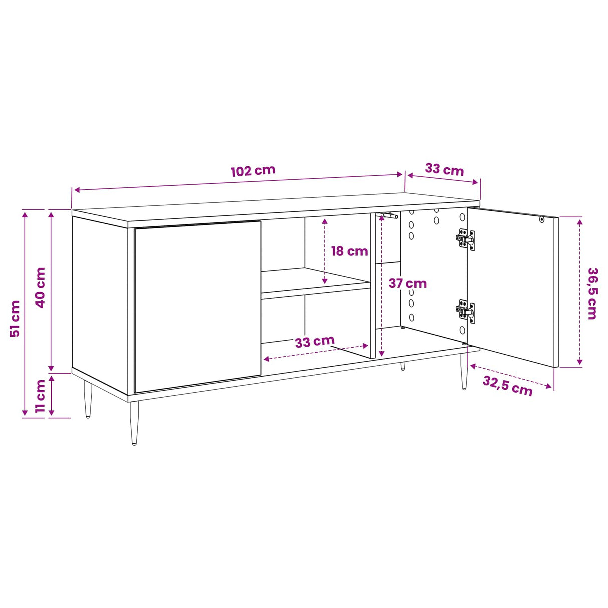 vidaXL Tv-meubel RHENEN 102 x 33 x 51 cm Zwart eiken Bewerkt hout
