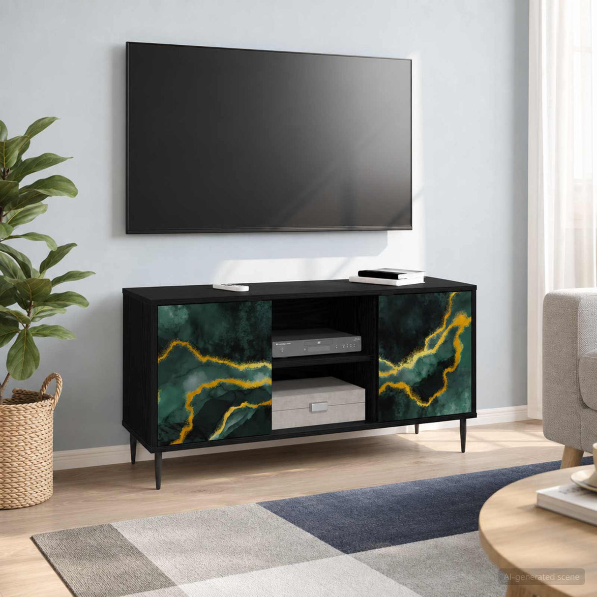 vidaXL Tv-meubel RHENEN 102 x 33 x 51 cm Zwart eiken Bewerkt hout