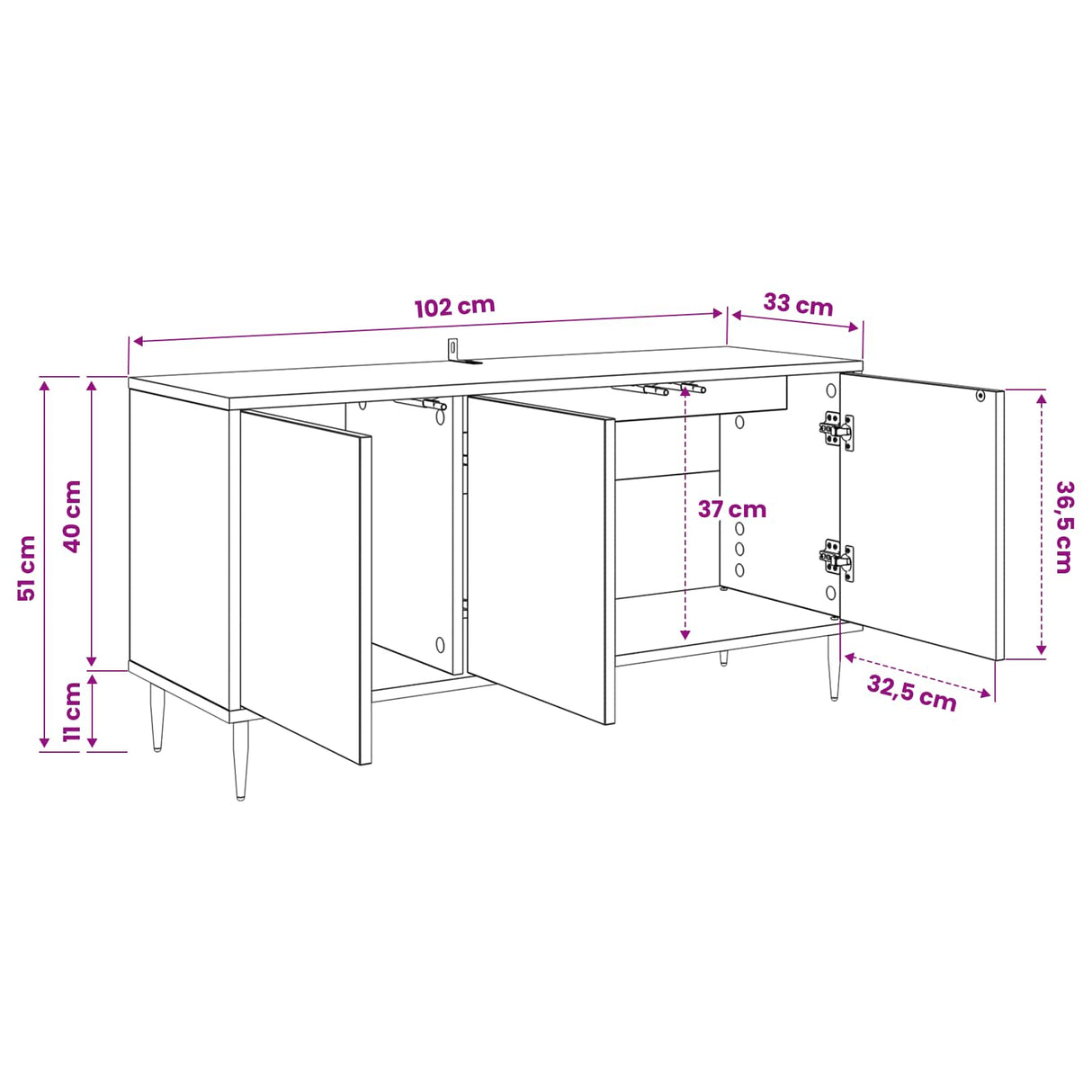 vidaXL Tv-meubel RHENEN 102 x 33 x 51 cm Zwart eiken Bewerkt hout