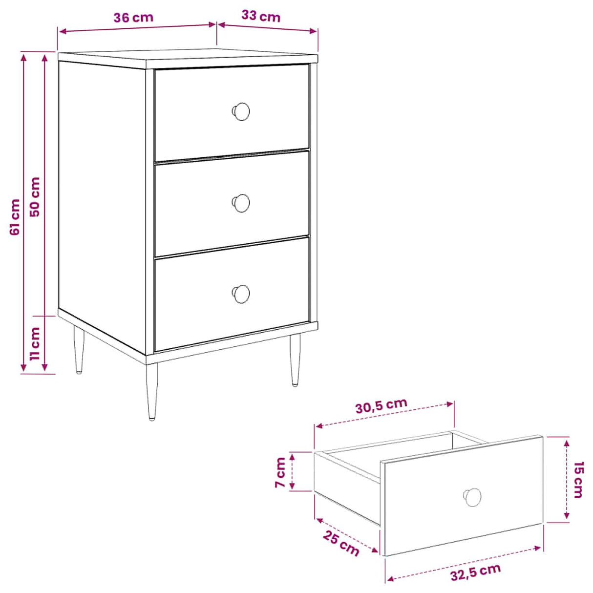 vidaXL Nightstand RHENEN Black oak 36 x 33 x 61 cm Engineered wood