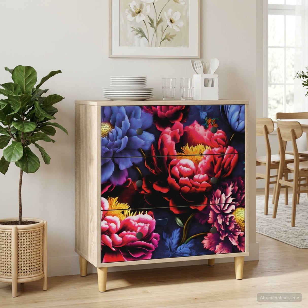 vidaXL Ladekast RHENEN Tropisch jungleprint 66 x 36,5 x 75 cm Sonoma