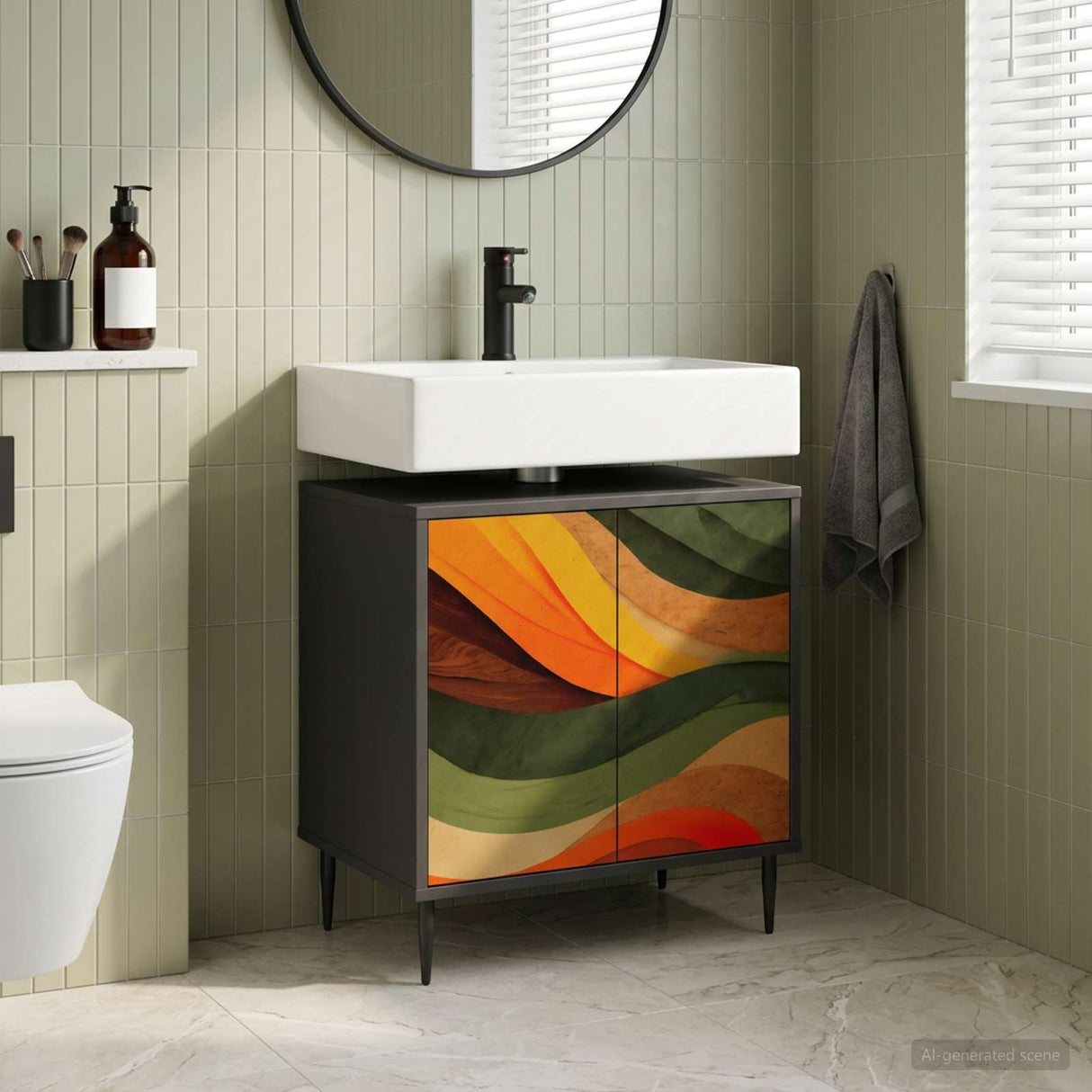 vidaXL Badkamerkast RHENEN Zwart eiken 60 x 40 x 61 cm Bewerkt hout