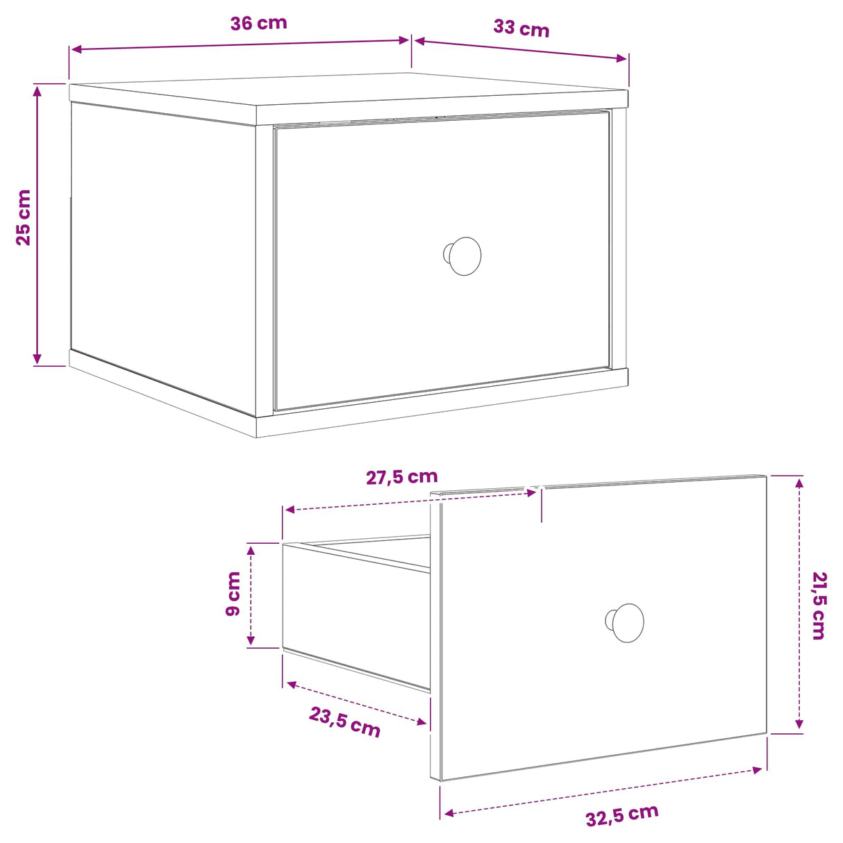vidaXL Wandkastje voor Bed RHENEN Sonoma Eiken 36 x 33 x 25 cm