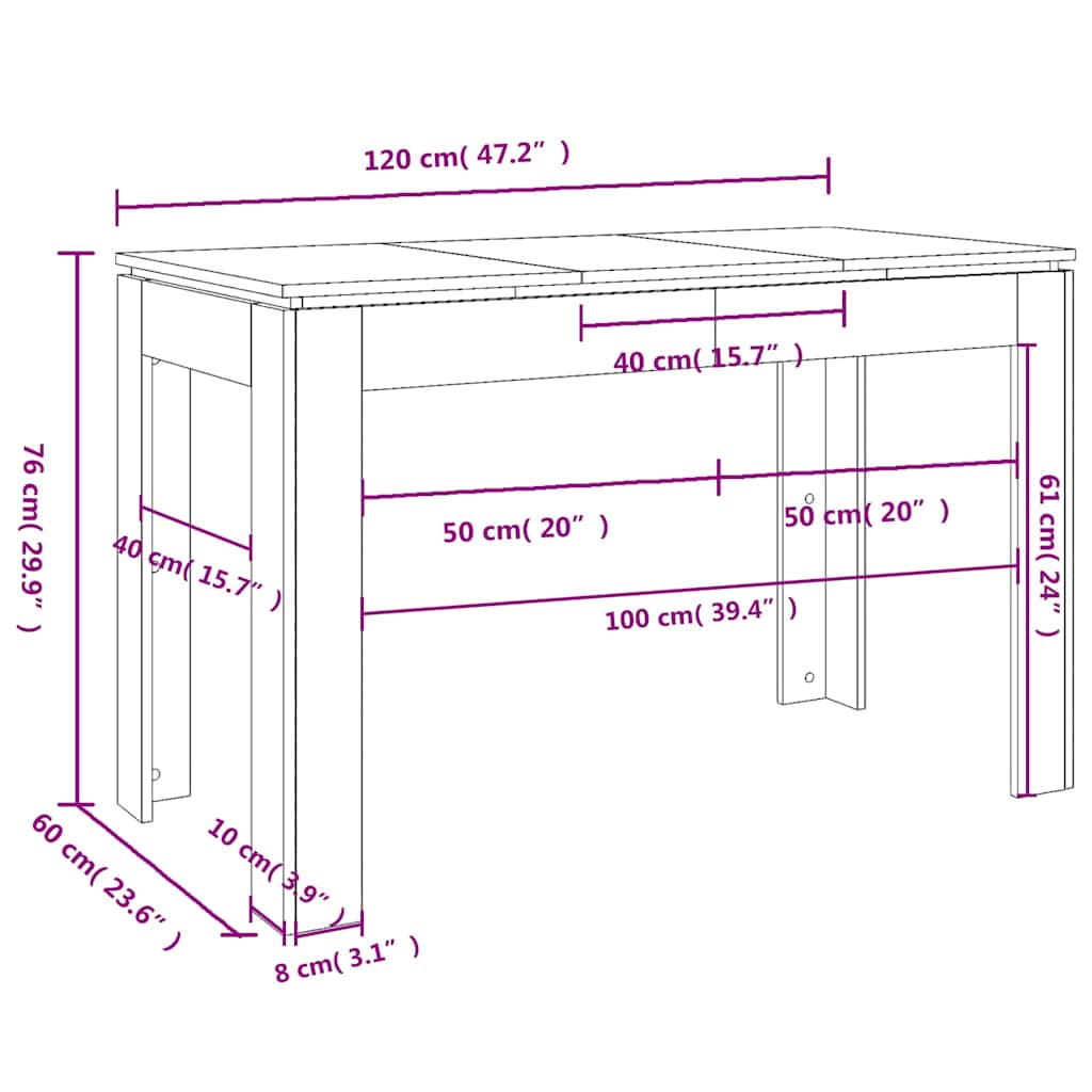 vidaXL Eettafel 120x60x76 cm bewerkt hout wit