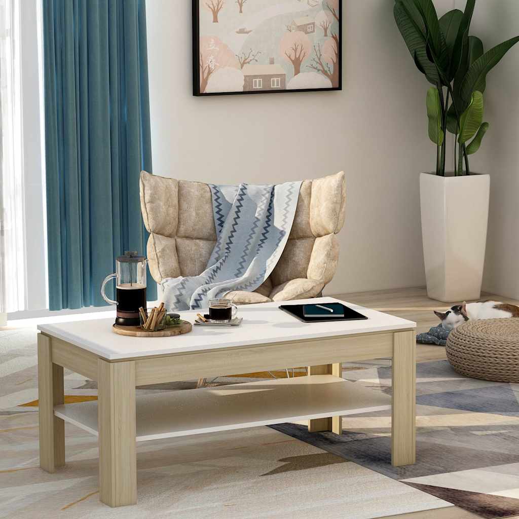 vidaXL Coffee Table 110x60x47 cm Engineered Wood White and Sonoma Oak