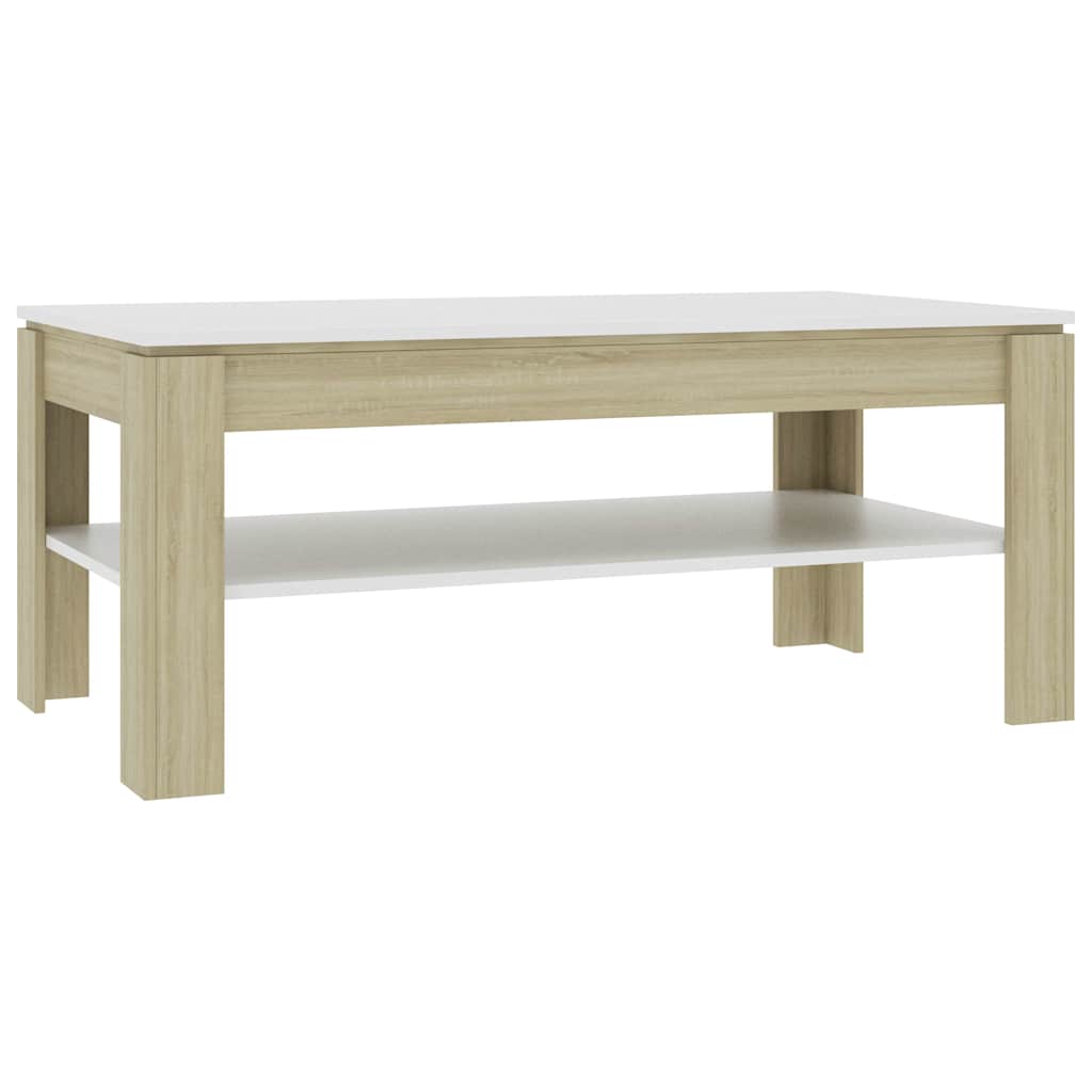 vidaXL Coffee Table 110x60x47 cm Engineered Wood White and Sonoma Oak