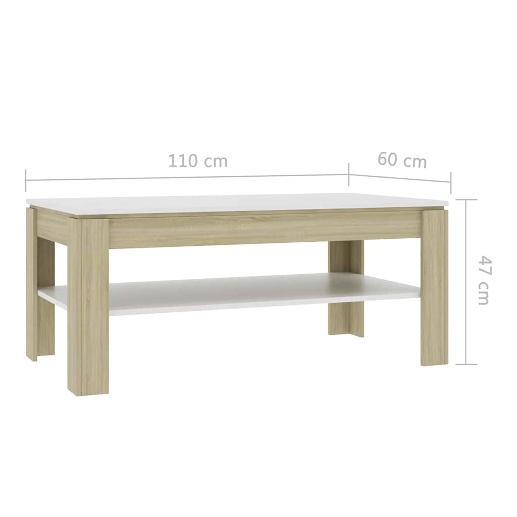 vidaXL Coffee Table 110x60x47 cm Engineered Wood White and Sonoma Oak