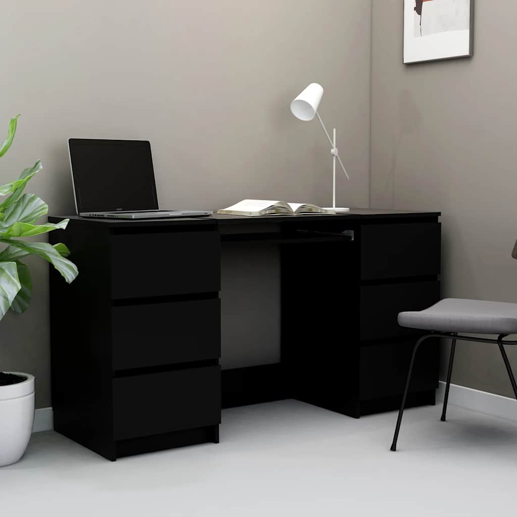 vidaXL Bureau met lade Zwart Eiken 140 x 50 x 76 cm Bewerkt hout