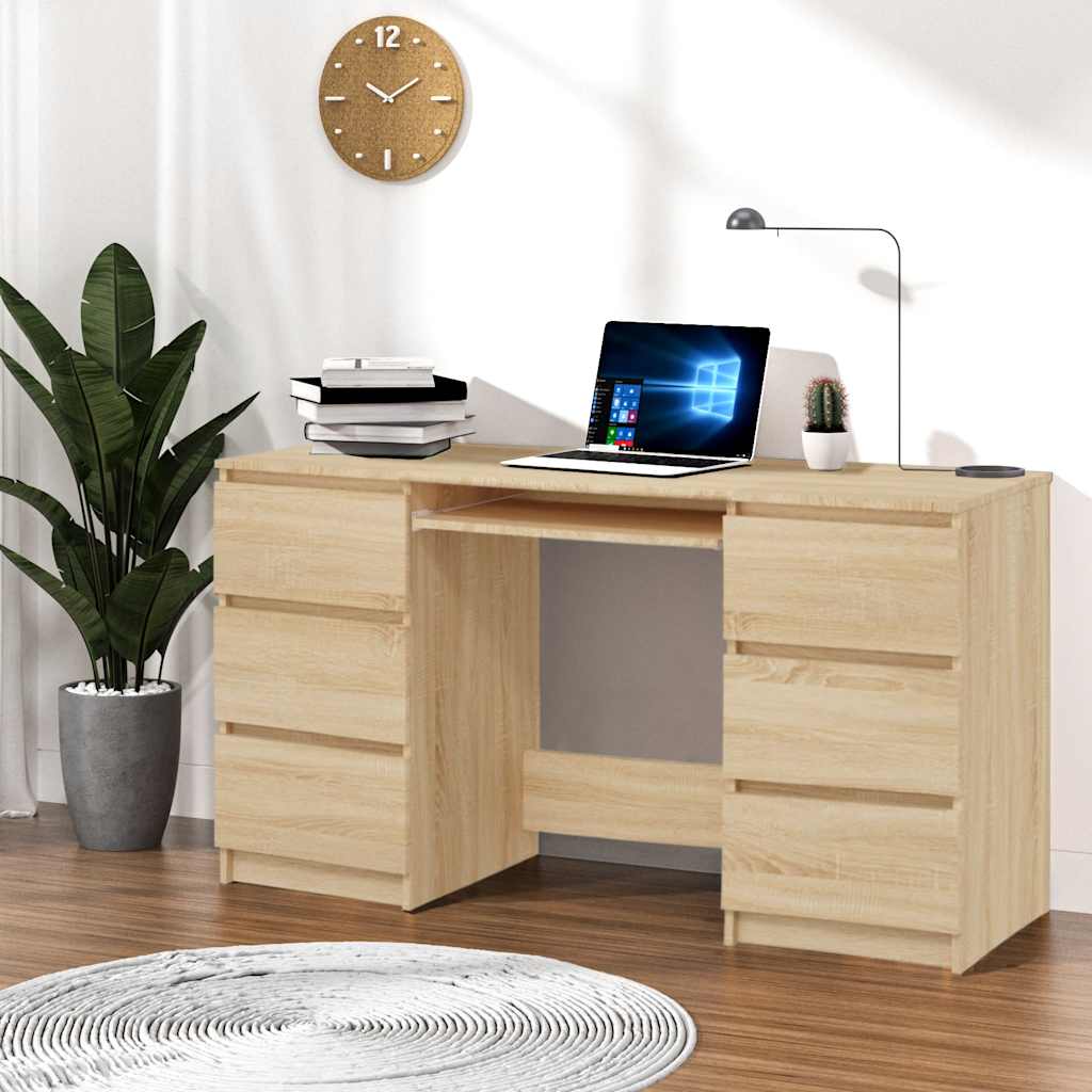 vidaXL Bureau met lade Zwart Eiken 140 x 50 x 76 cm Bewerkt hout