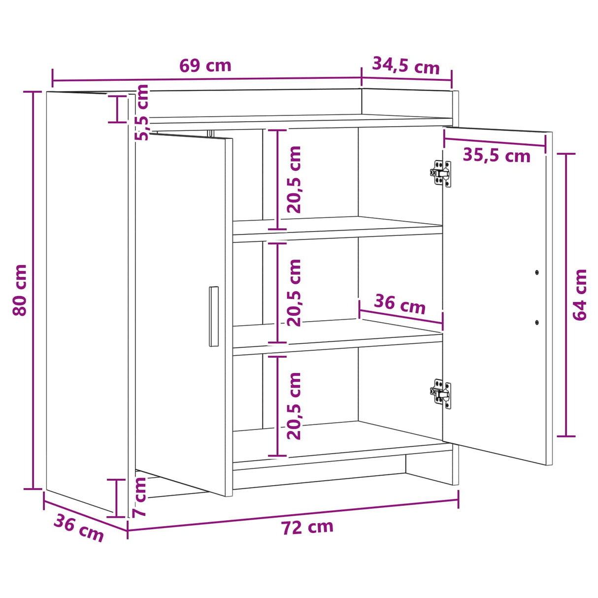 vidaXL Dressoir Wit 72 x 36 x 80 cm Bewerkt hout
