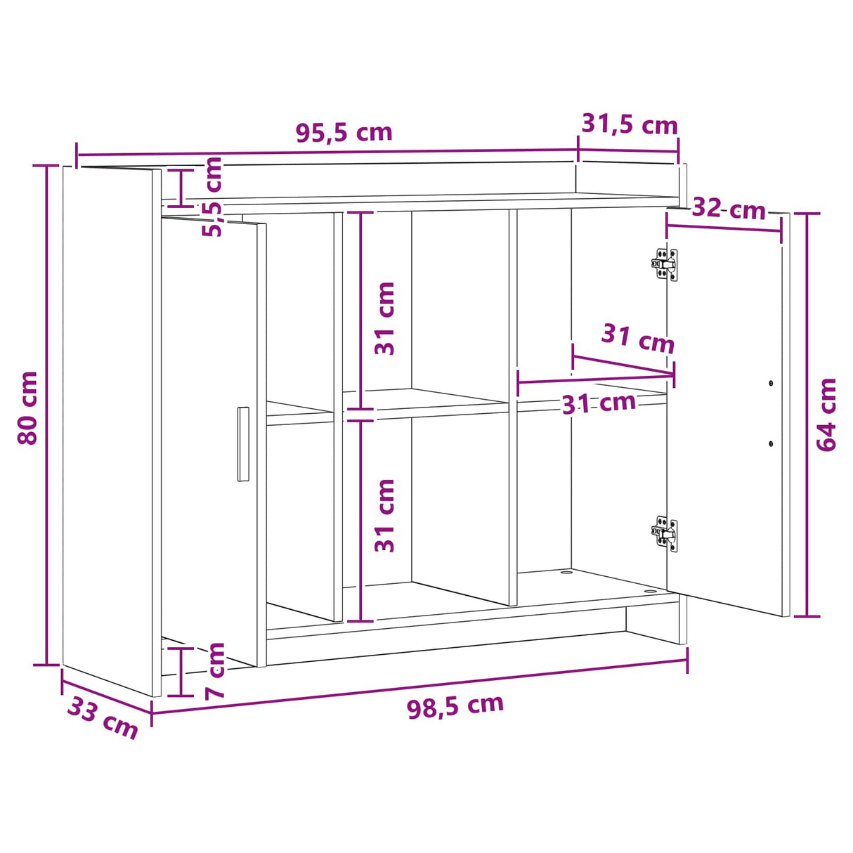 vidaXL Dressoir Wit 98,5 x 33 x 80 cm Bewerkt hout