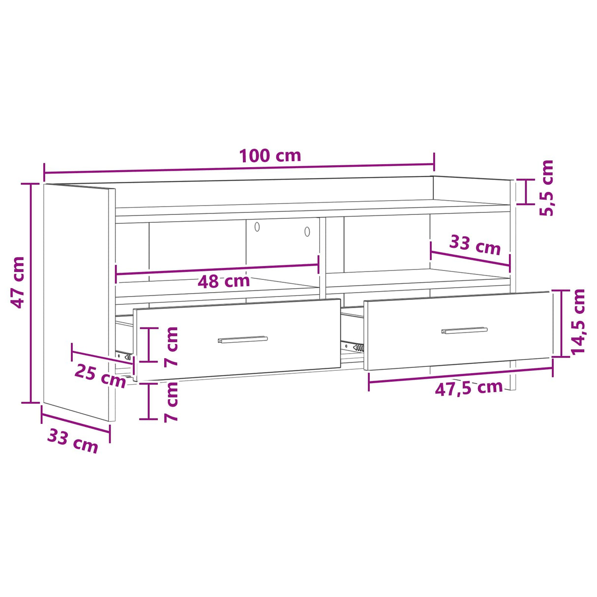 vidaXL TV Kast 100 x 33 x 47 cm Wit Bewerkt hout