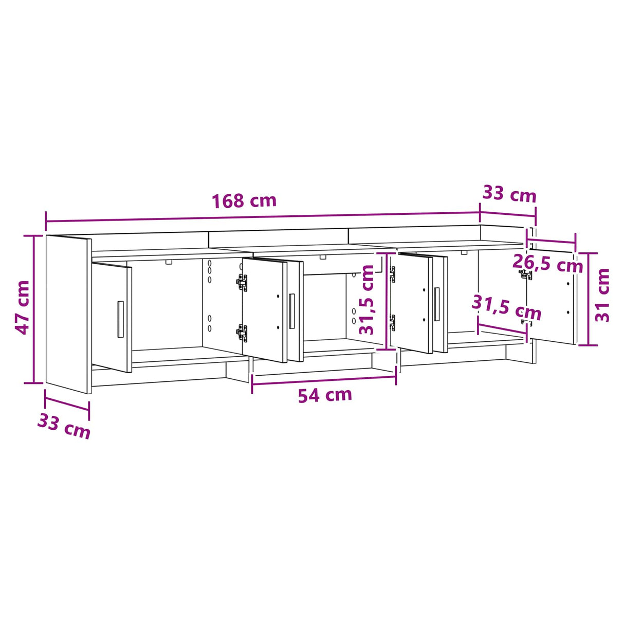 vidaXL TV Kast 168 x 33 x 47 cm Wit Bewerkt hout