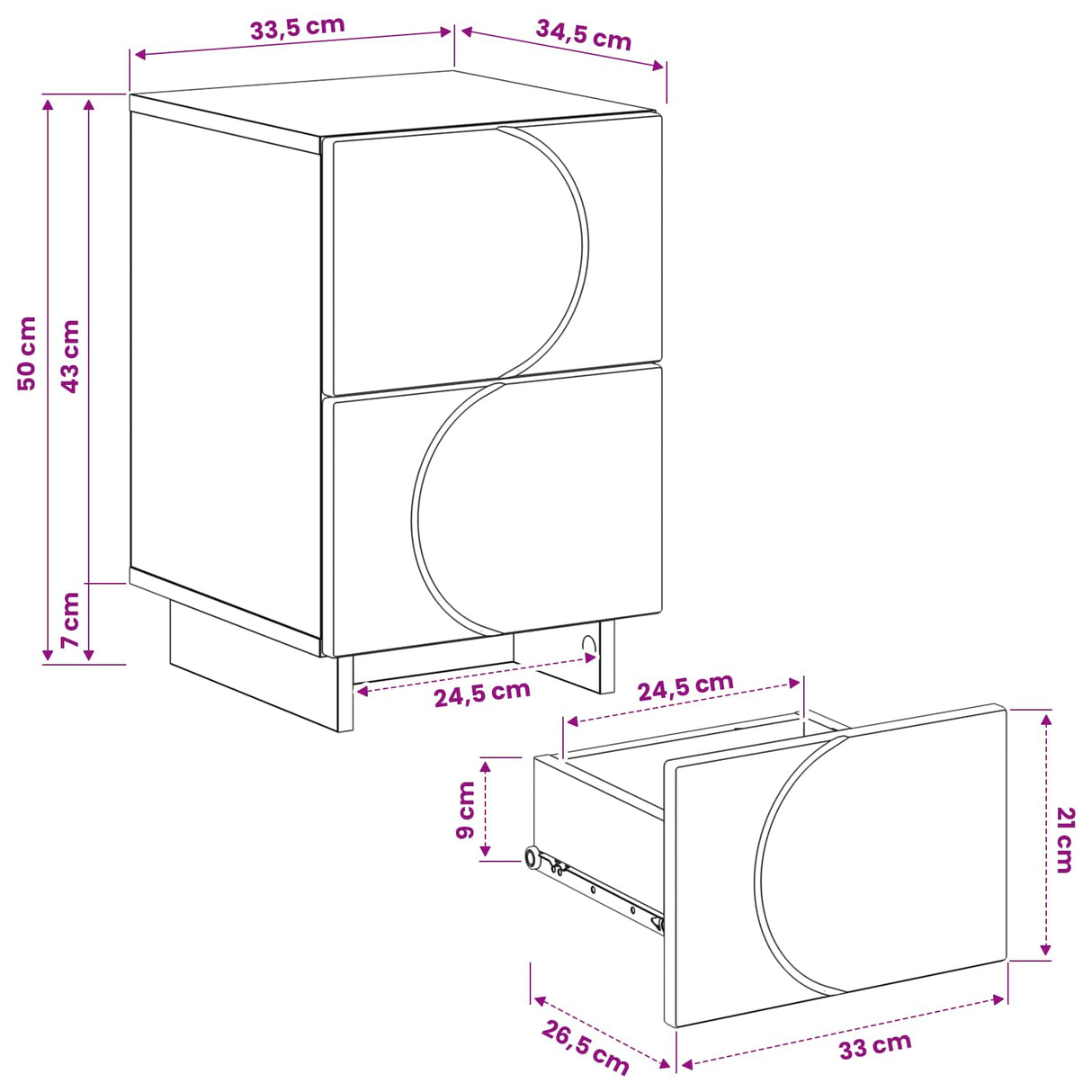vidaXL Nightstand 2 pcs White 33.5 x 34.5 x 50 cm Engineered Wood