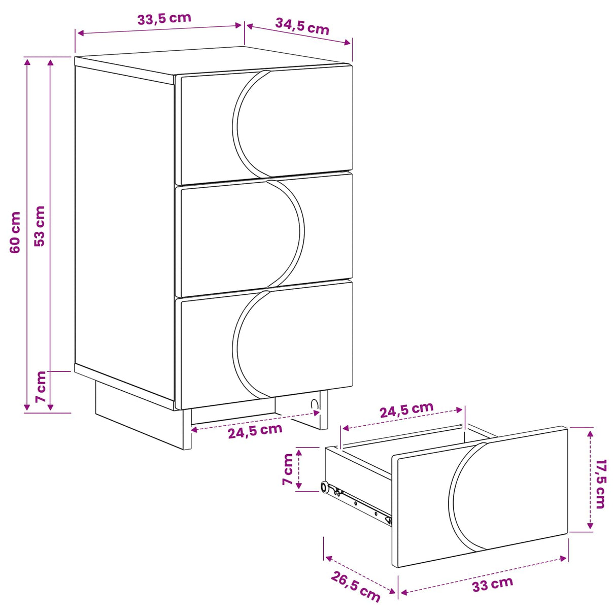 vidaXL Bedside Cabinet White 33.5x34.5x60 cm Engineered Wood