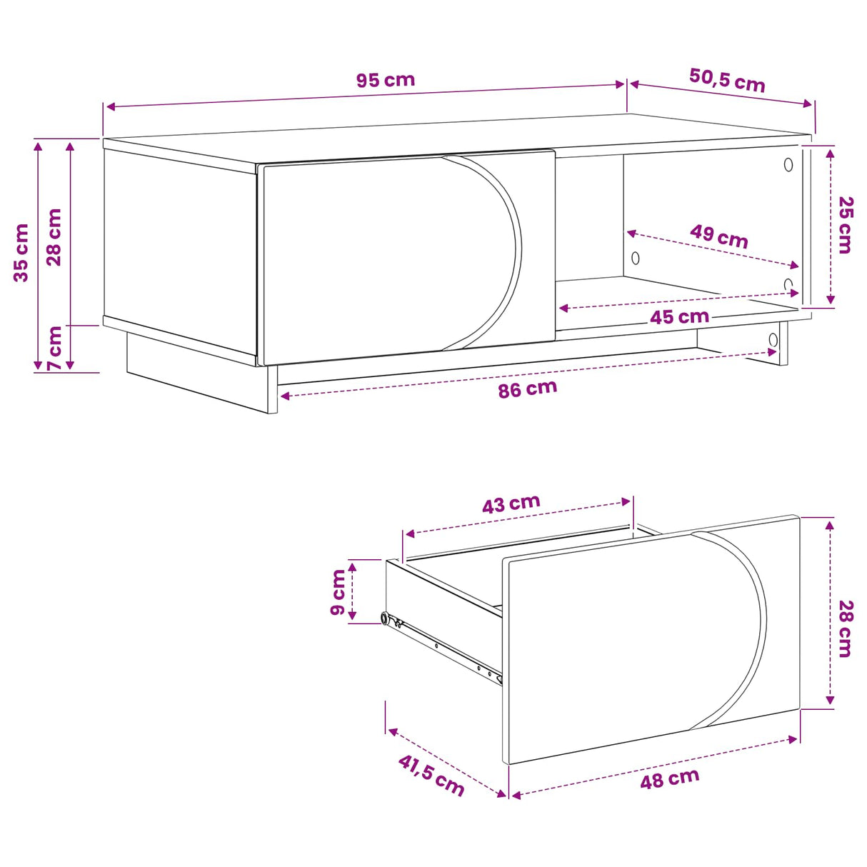 vidaXL Salontafel Hoogglans Wit 95 x 50,5 x 35 cm Bewerkt hout
