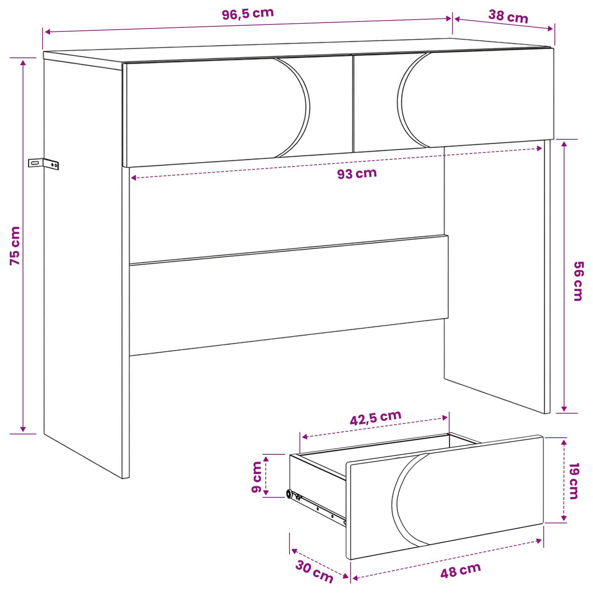 vidaXL Console Table Sonoma Oak 96.5x38x75 cm Engineered Wood