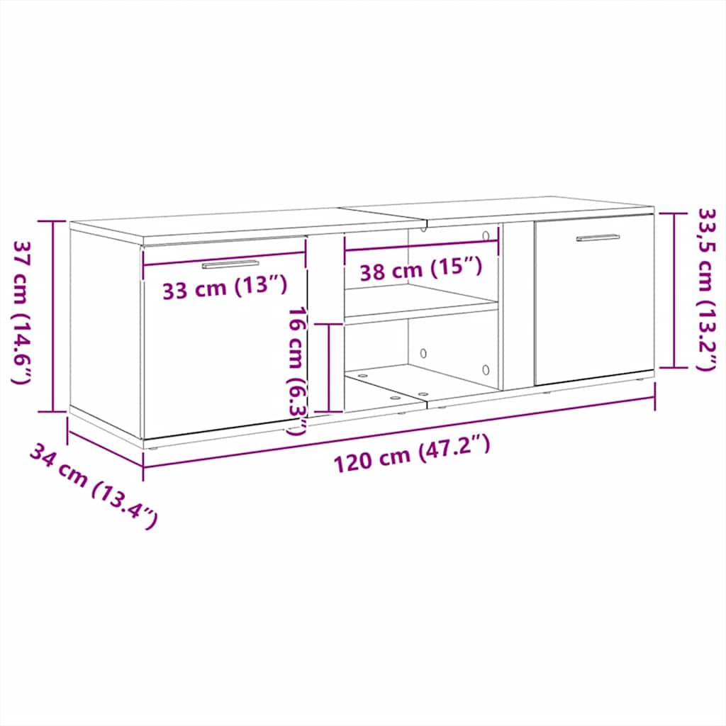 vidaXL TV cabinet 120x34x37 cm engineered wood white