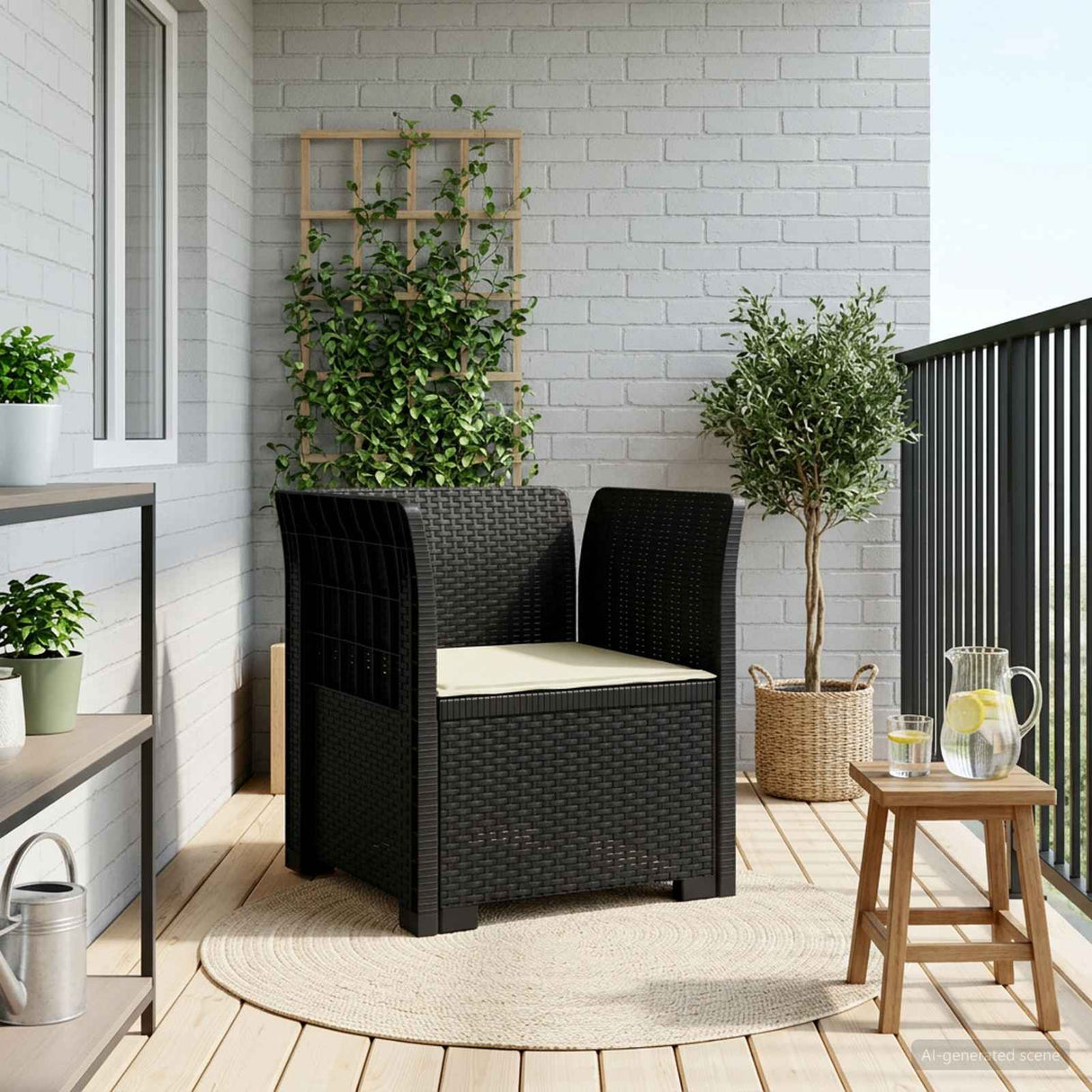 vidaXL Eén-zits Tuin Sofa Rieten Look PP Antraciet