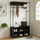 vidaXL Hall Tree with Shoe Bench Black Oak 100 x 32 x 180.5 cm