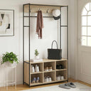 vidaXL Hall Tree with Shoe Bench Black Oak 100 x 32 x 180.5 cm