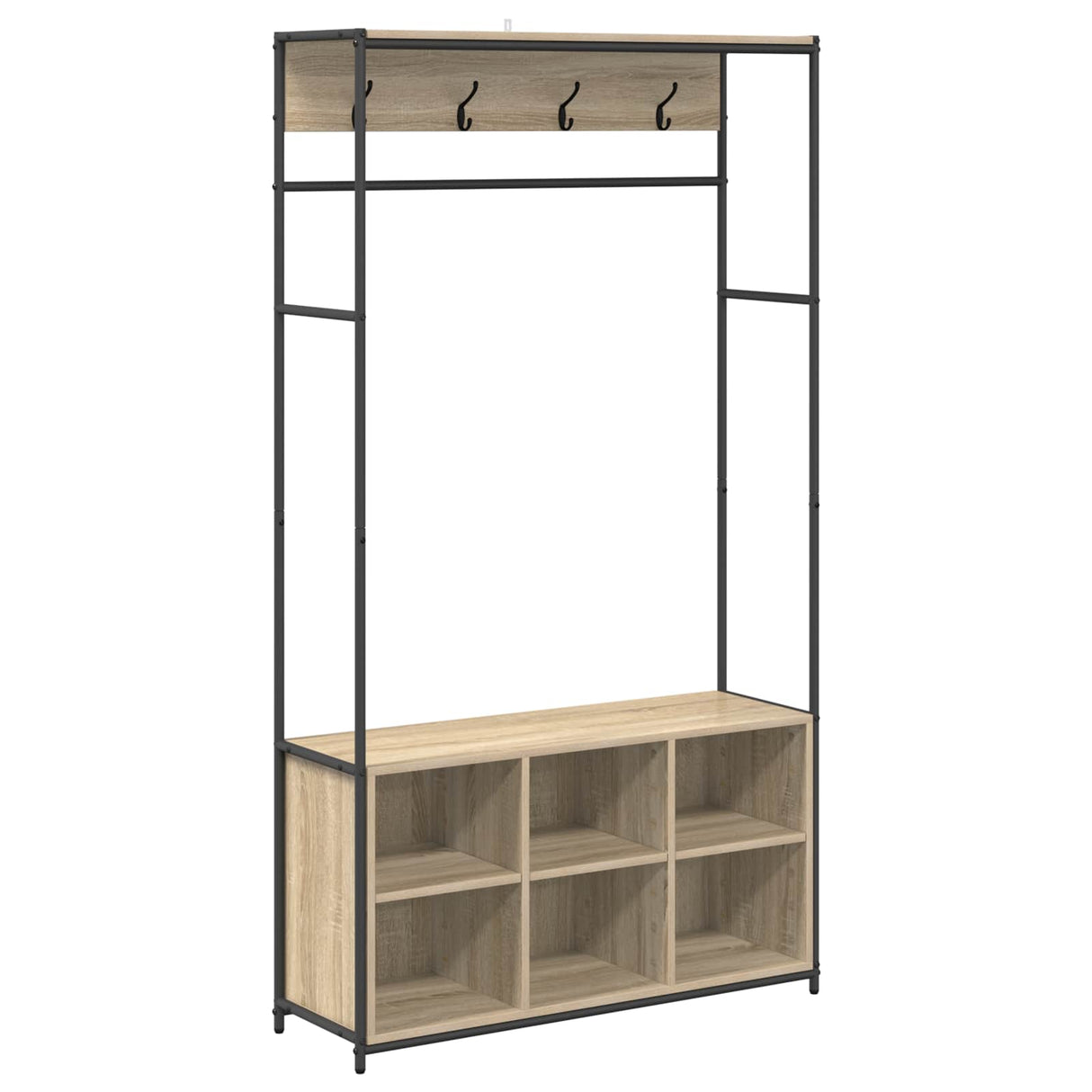 vidaXL Hall Tree with Shoe Bench Black Oak 100 x 32 x 180.5 cm