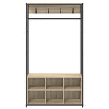vidaXL Hall Tree with Shoe Bench Black Oak 100 x 32 x 180.5 cm
