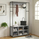 vidaXL Hall Tree with Shoe Bench Black Oak 100 x 32 x 180.5 cm