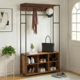 vidaXL Hall Tree with Shoe Bench Black Oak 100 x 32 x 180.5 cm