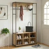 vidaXL Hall Tree with Shoe Bench Black Oak 100 x 32 x 180.5 cm