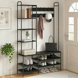 vidaXL Coat Rack with Shoe Bench Black Oak 120.5 x 34 x 190 cm