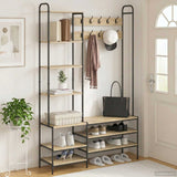 vidaXL Coat Rack with Shoe Bench Black Oak 120.5 x 34 x 190 cm