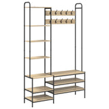 vidaXL Coat Rack with Shoe Bench Black Oak 120.5 x 34 x 190 cm