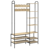 vidaXL Coat Rack with Shoe Bench Black Oak 120.5 x 34 x 190 cm
